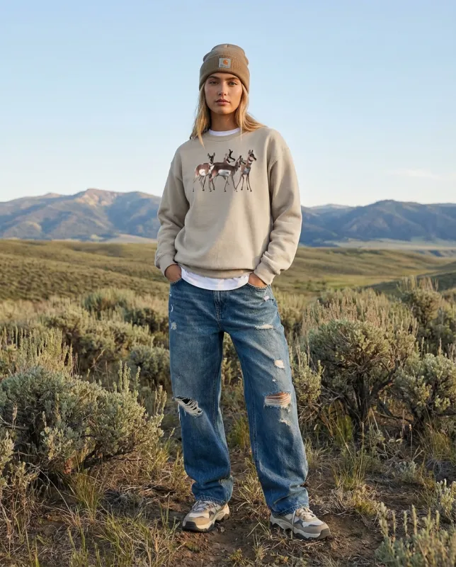 Pronghorn Huddle, The WYldlife Fund, Moss Apparel, Crewneck Sweatshirt made by Moss Apparel