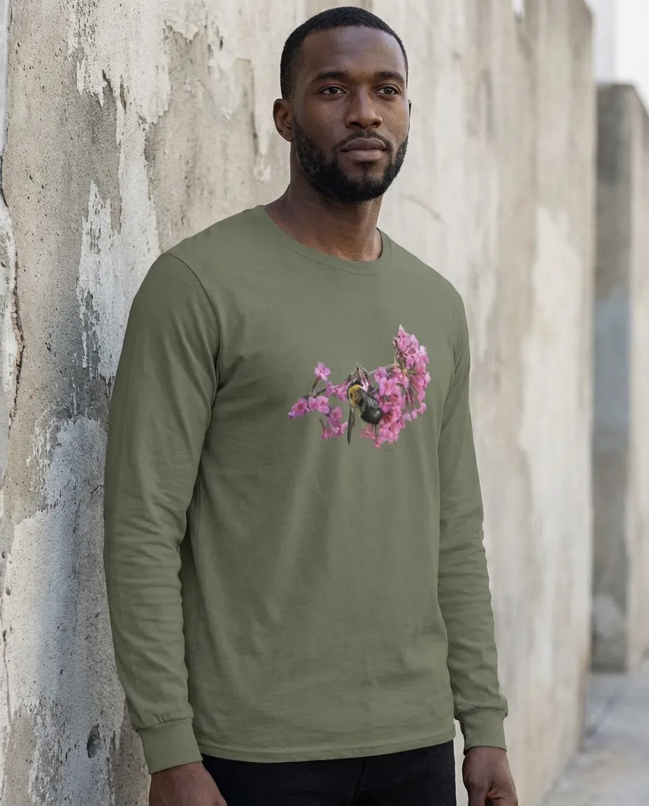 Bee and Butterfly Habitat Fund, Bee Pollinating Graphic, Moss Apparel, Long Sleeve T-Shirt sold by Moss Apparel product image thumbnail 2