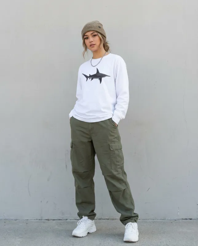 Hammerhead Shark Cruising, Moss Apparel, Shark Style, Airlume Cotton, Long Sleeve T-Shirt made by Moss Apparel