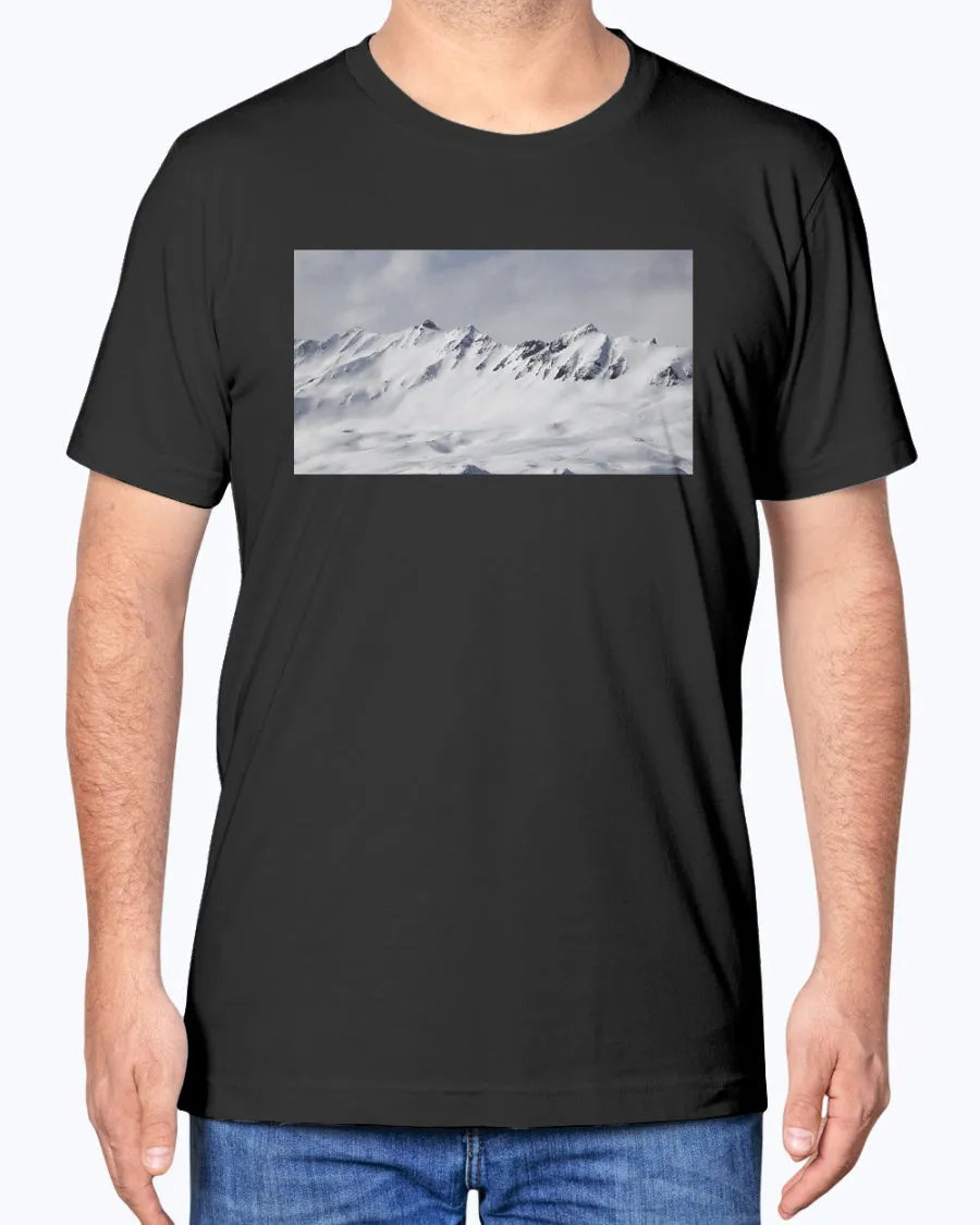 French Alps Mountain View, Skiing and Snowboarding Fan Apparel, Moss Apparel, Unisex T-Shirt sold by Moss Apparel product image thumbnail 2