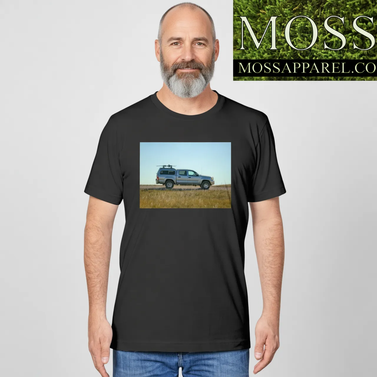 Lost Skier in a Tacoma, Bad Lands South Dakota, Moss Apparel, Unisex T-Shirt sold by Moss Apparel