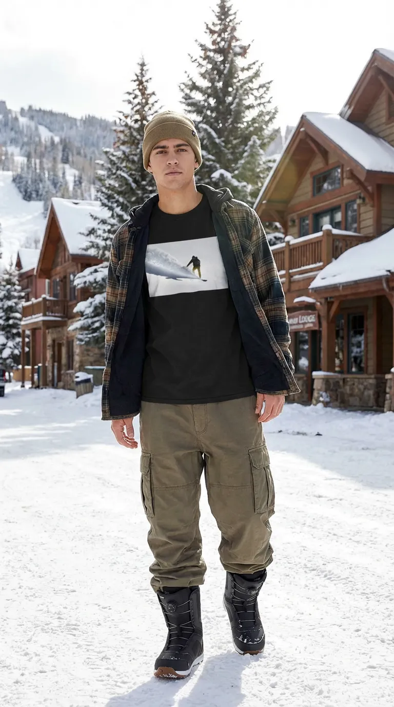 Powder Surfer, French Alps Snowboarder in the Powder, Moss Apparel, Unisex T-Shirt sold by Moss Apparel product image thumbnail 3