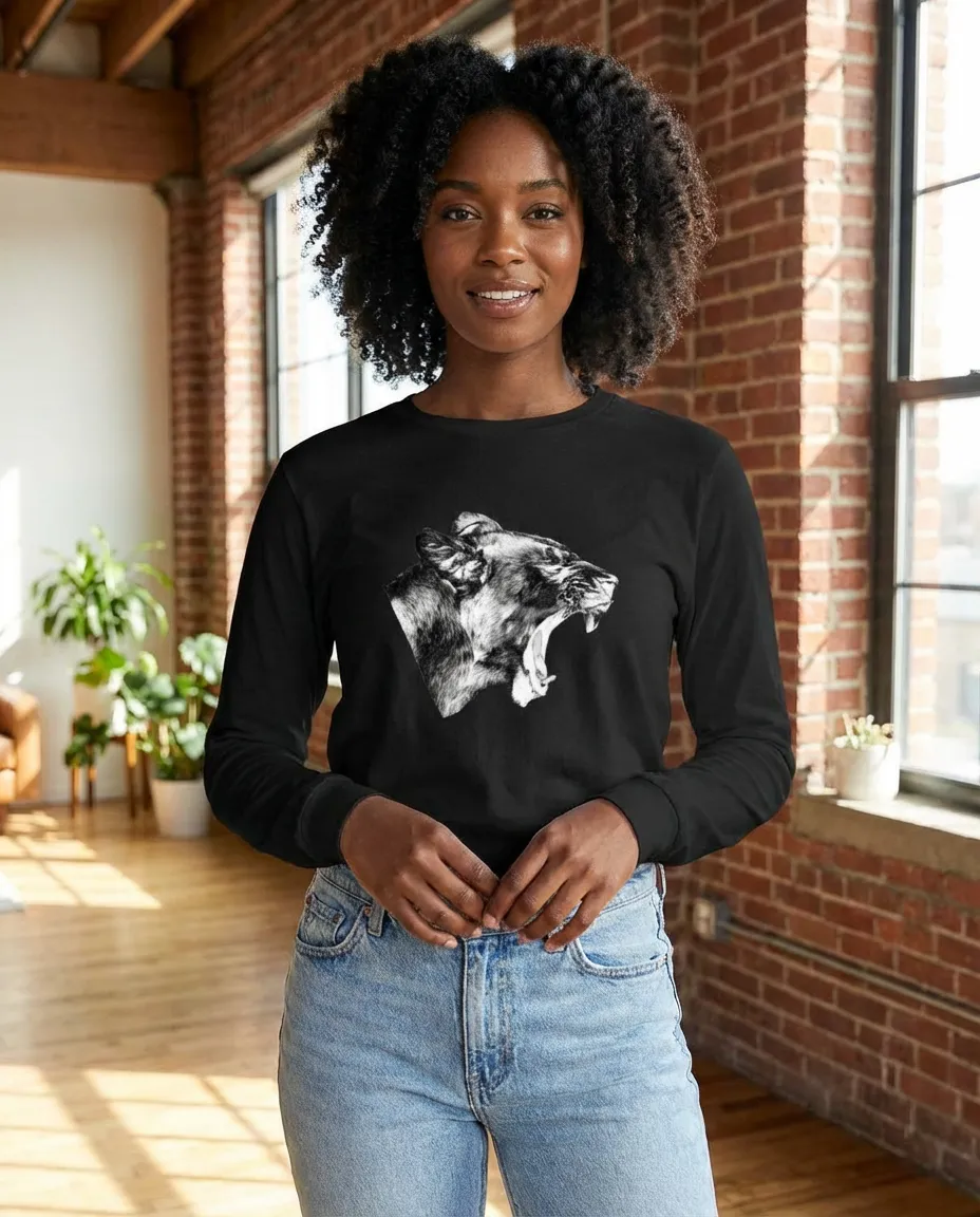 Lioness' Roar, lion lovers, wildlife fans, Moss Apparel, Unisex Long Sleeve T-Shirt sold by Moss Apparel