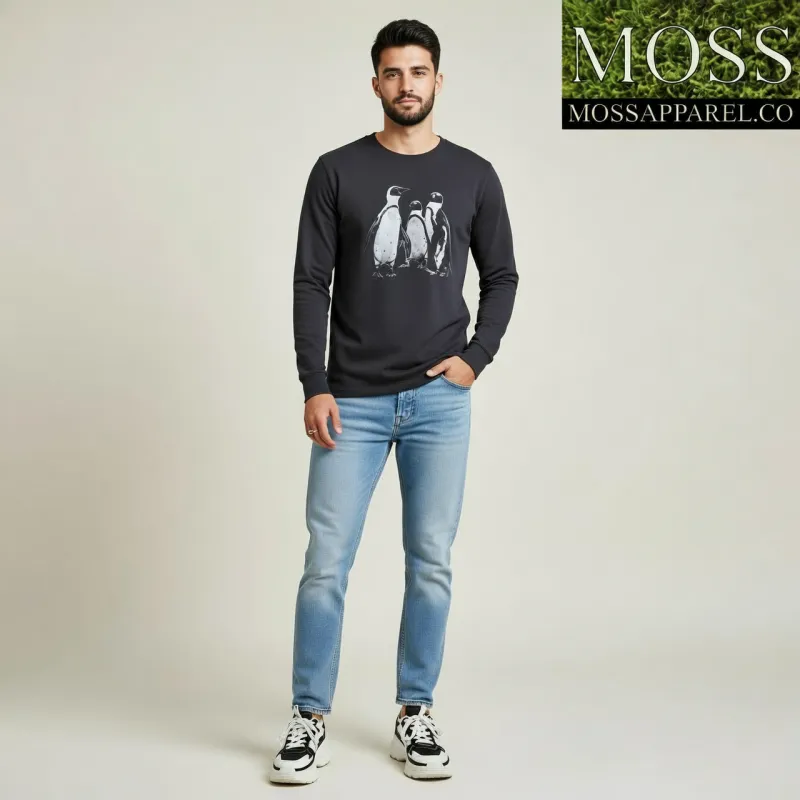 Penguin Huddle, Cute Animal Lover, Moss Apparel, Unisex Long Sleeve T-Shirt made by Moss Apparel