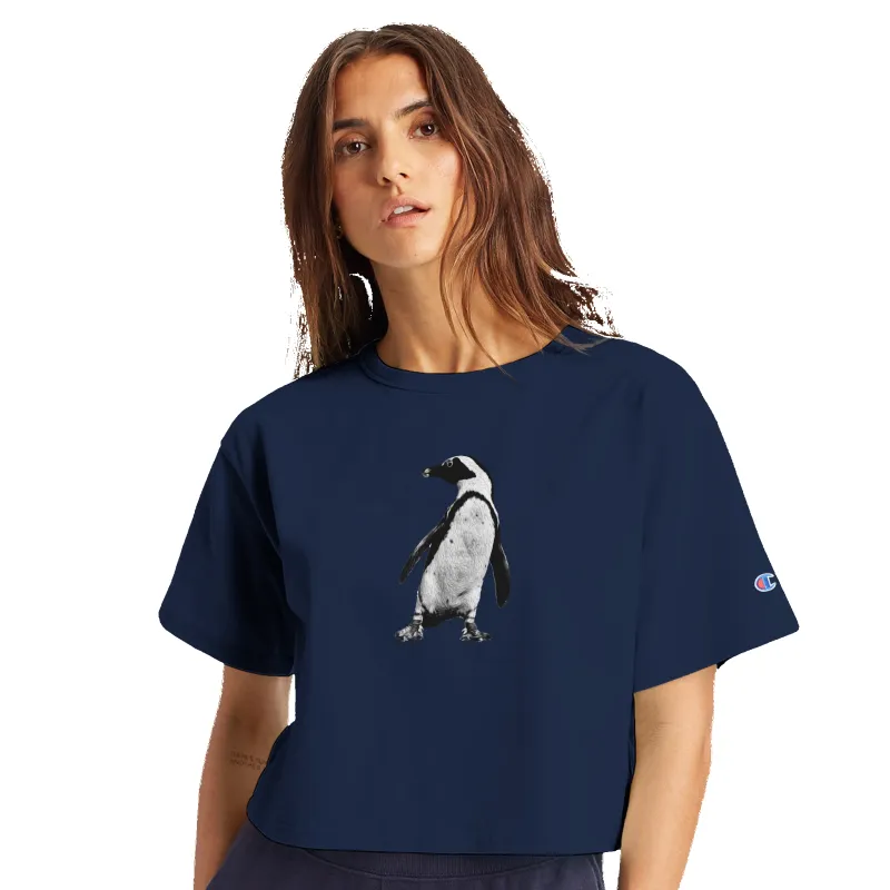 Dancing Penguin Women's Cropped Heritage Crewneck T-Shirt | Champion made by Moss Apparel