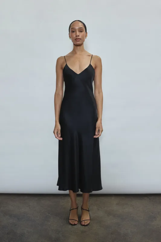 Caroline Midi Slip Dress - Black made by Kamperett