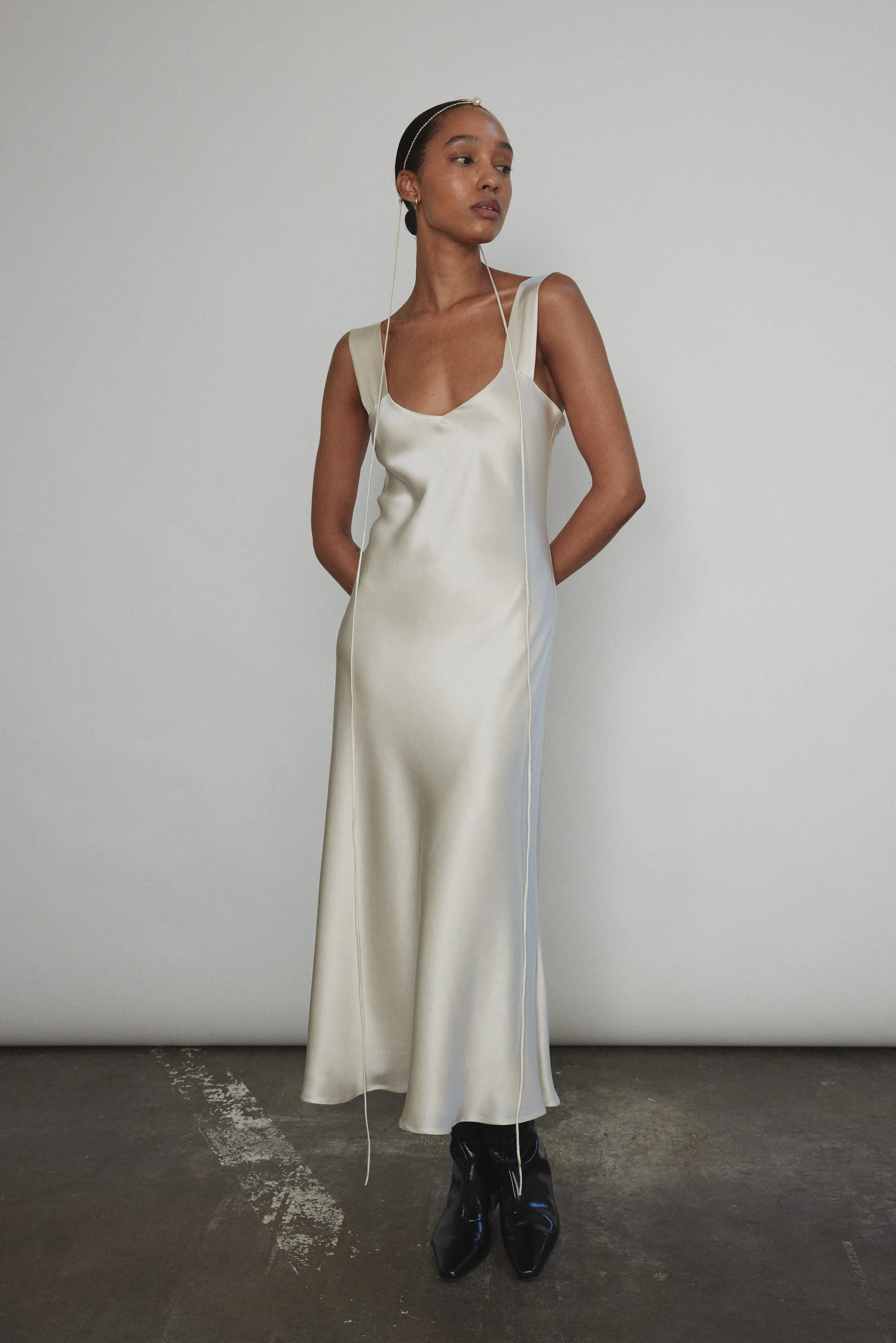Lisette Midi Slip Dress - Ivory sold by Kamperett
