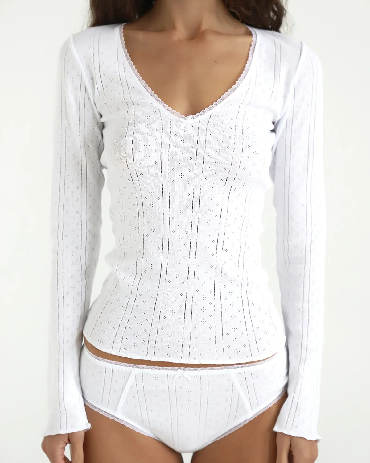 The Scoop Long Sleeve: White Pointelle sold by Cou Cou Intimates product image thumbnail 2