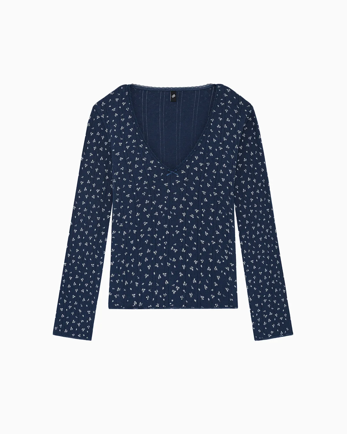 The Scoop Long Sleeve: Midnight Fields Pointelle sold by Cou Cou Intimates