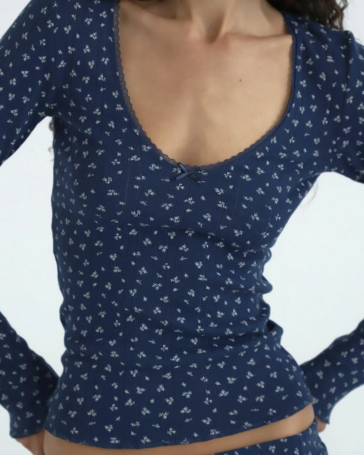 The Scoop Long Sleeve: Midnight Fields Pointelle sold by Cou Cou Intimates product image thumbnail 5