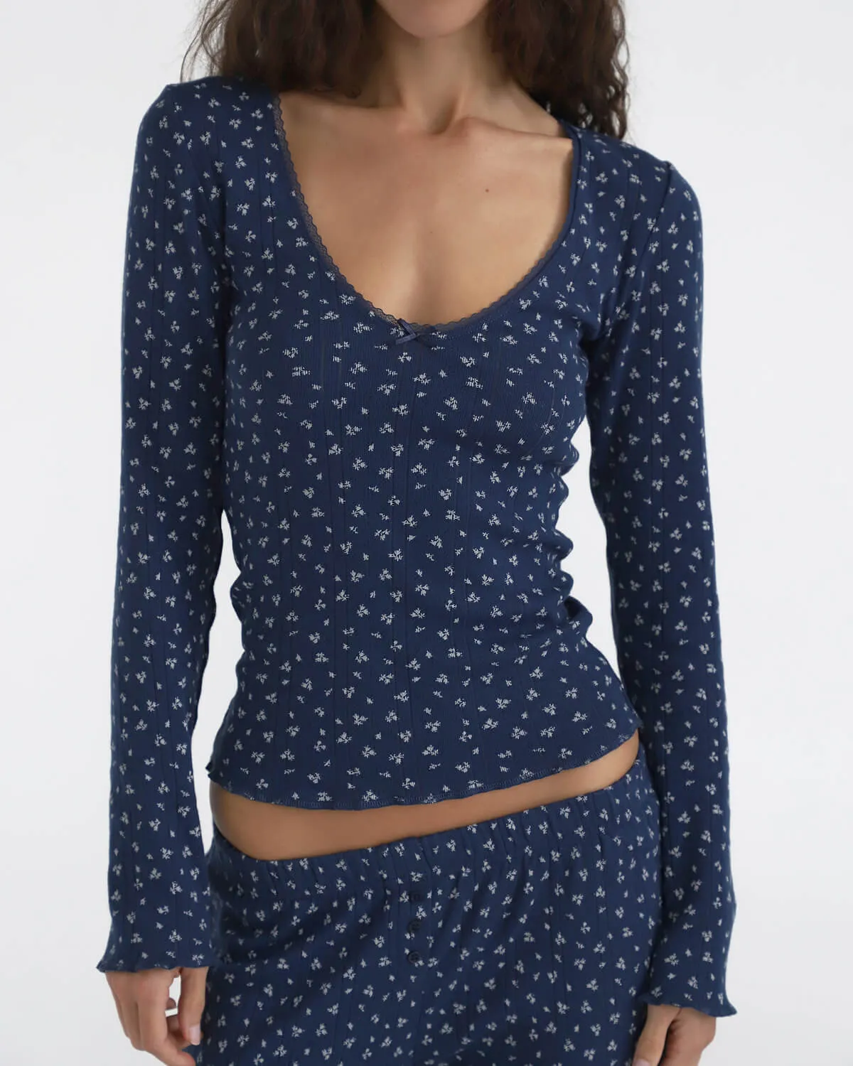 The Scoop Long Sleeve: Midnight Fields Pointelle sold by Cou Cou Intimates product image thumbnail 4
