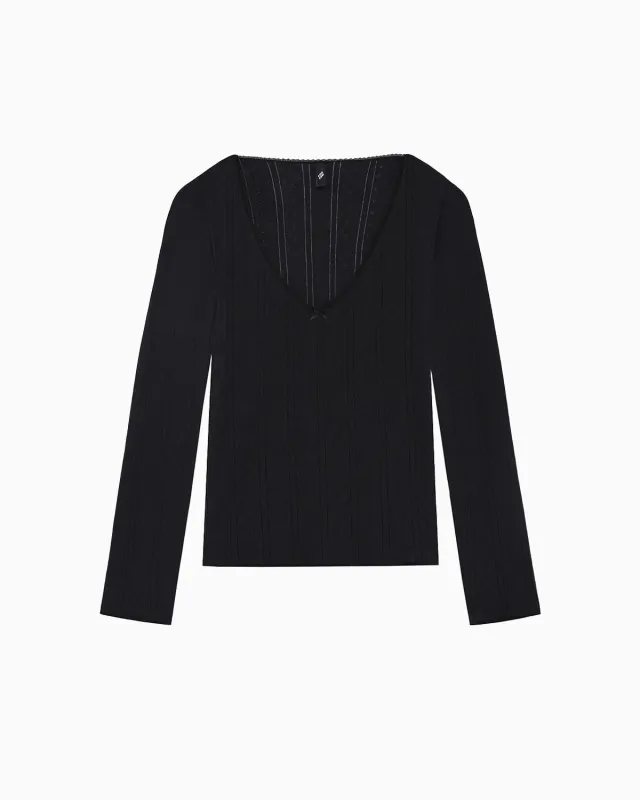 The Scoop Long Sleeve: Black Pointelle made by Cou Cou Intimates