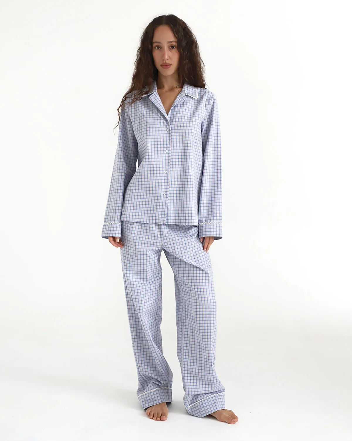The Pajama Shirt: Blue Check French Poplin sold by Cou Cou Intimates product image thumbnail 5