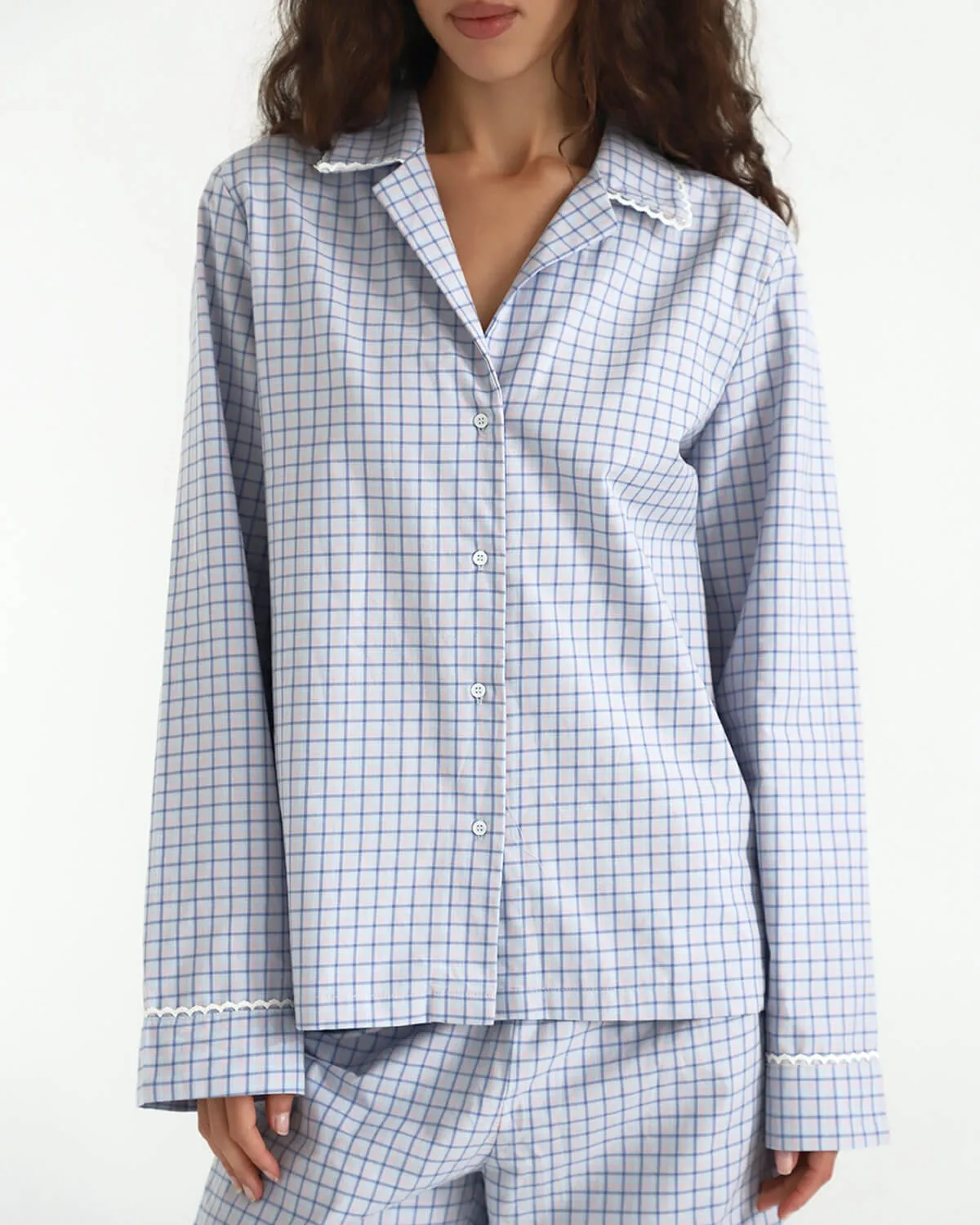 The Pajama Shirt: Blue Check French Poplin sold by Cou Cou Intimates product image thumbnail 4