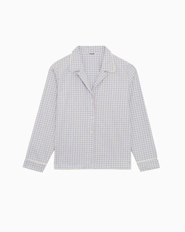 The Pajama Shirt: Blue Check French Poplin made by Cou Cou Intimates