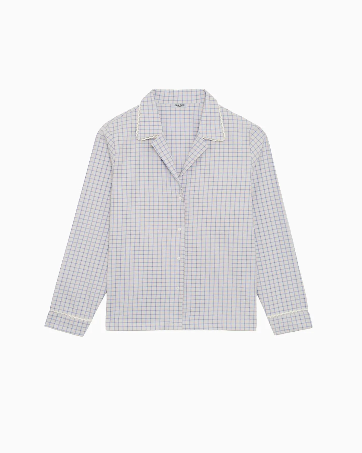 The Pajama Shirt: Blue Check French Poplin sold by Cou Cou Intimates