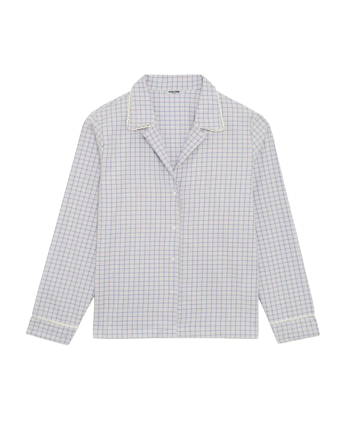 The Pajama Shirt: Blue Check French Poplin sold by Cou Cou Intimates product image thumbnail 3