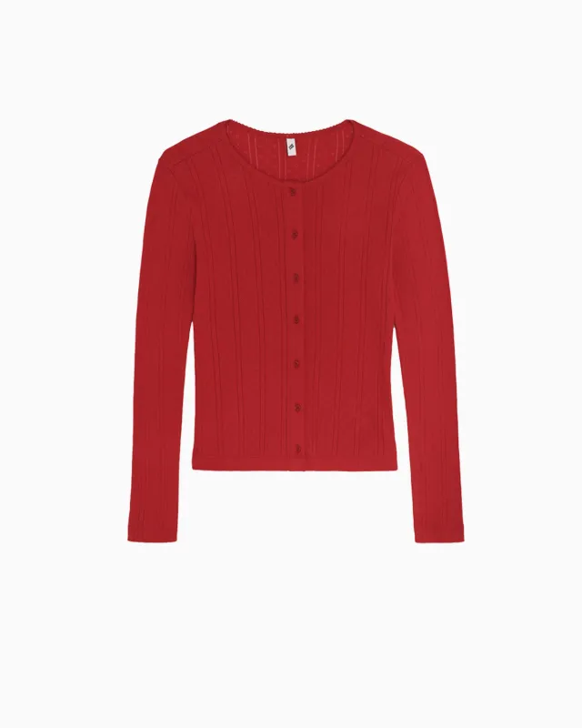 The Cardigan: Cherry Red Pointelle made by Cou Cou Intimates