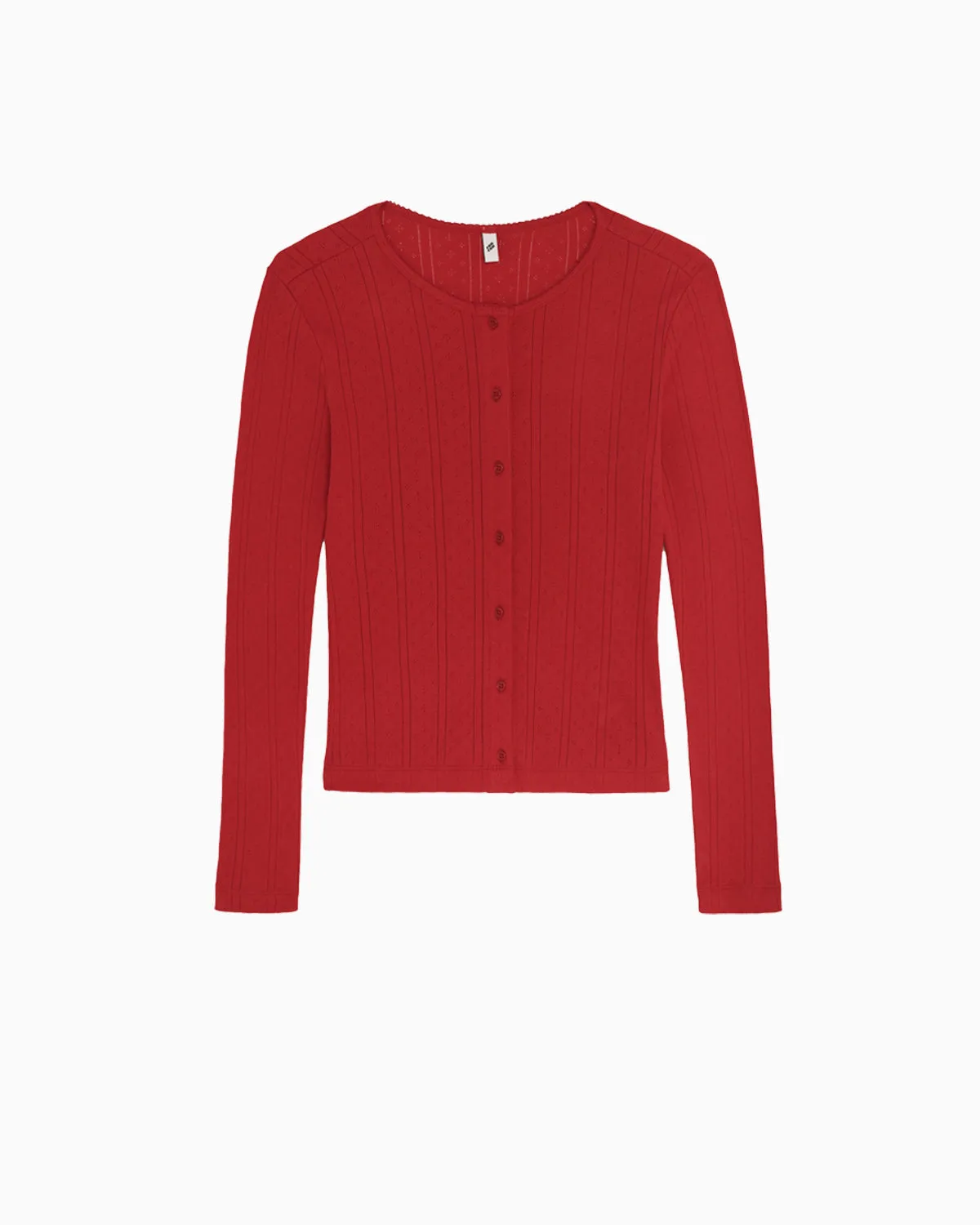 The Cardigan: Cherry Red Pointelle sold by Cou Cou Intimates