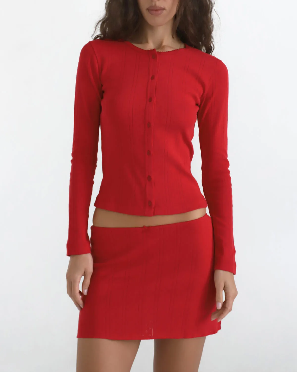 The Cardigan: Cherry Red Pointelle sold by Cou Cou Intimates product image thumbnail 2