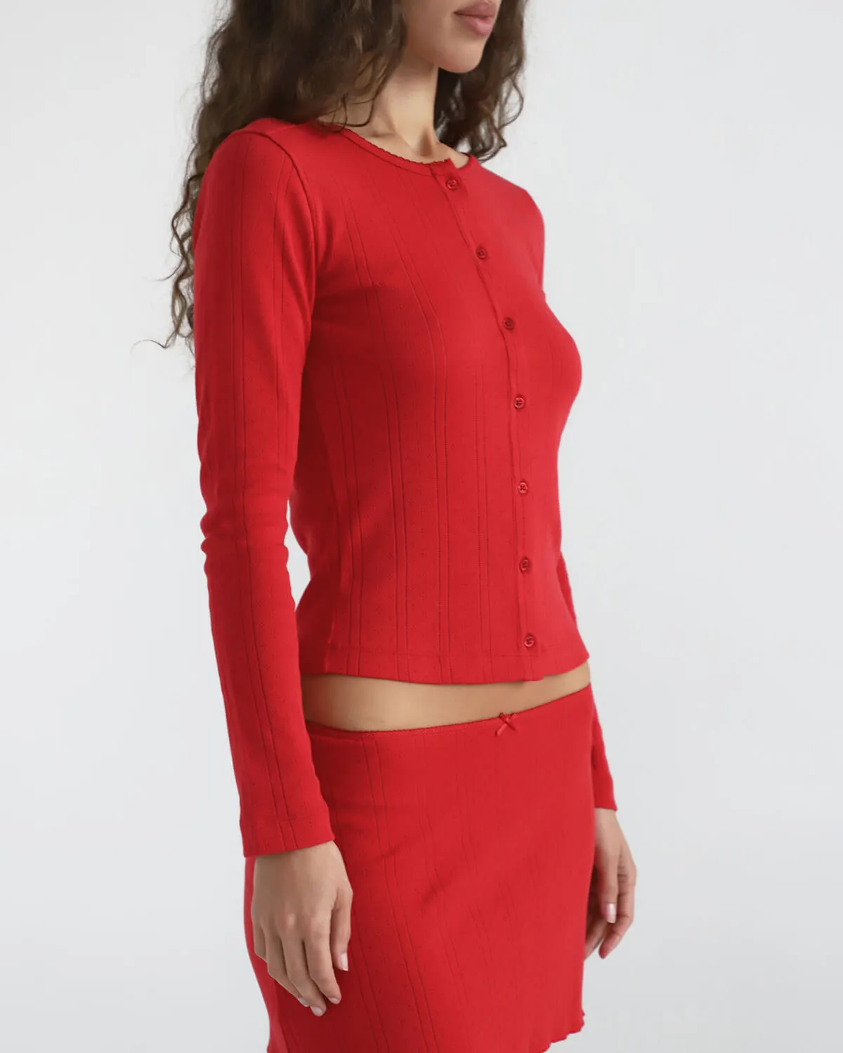 The Cardigan: Cherry Red Pointelle sold by Cou Cou Intimates product image thumbnail 4