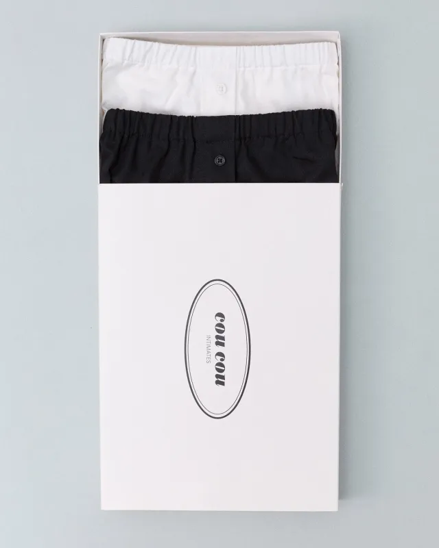 The Boxer 2 Pack: French Poplin Black & White made by Cou Cou Intimates