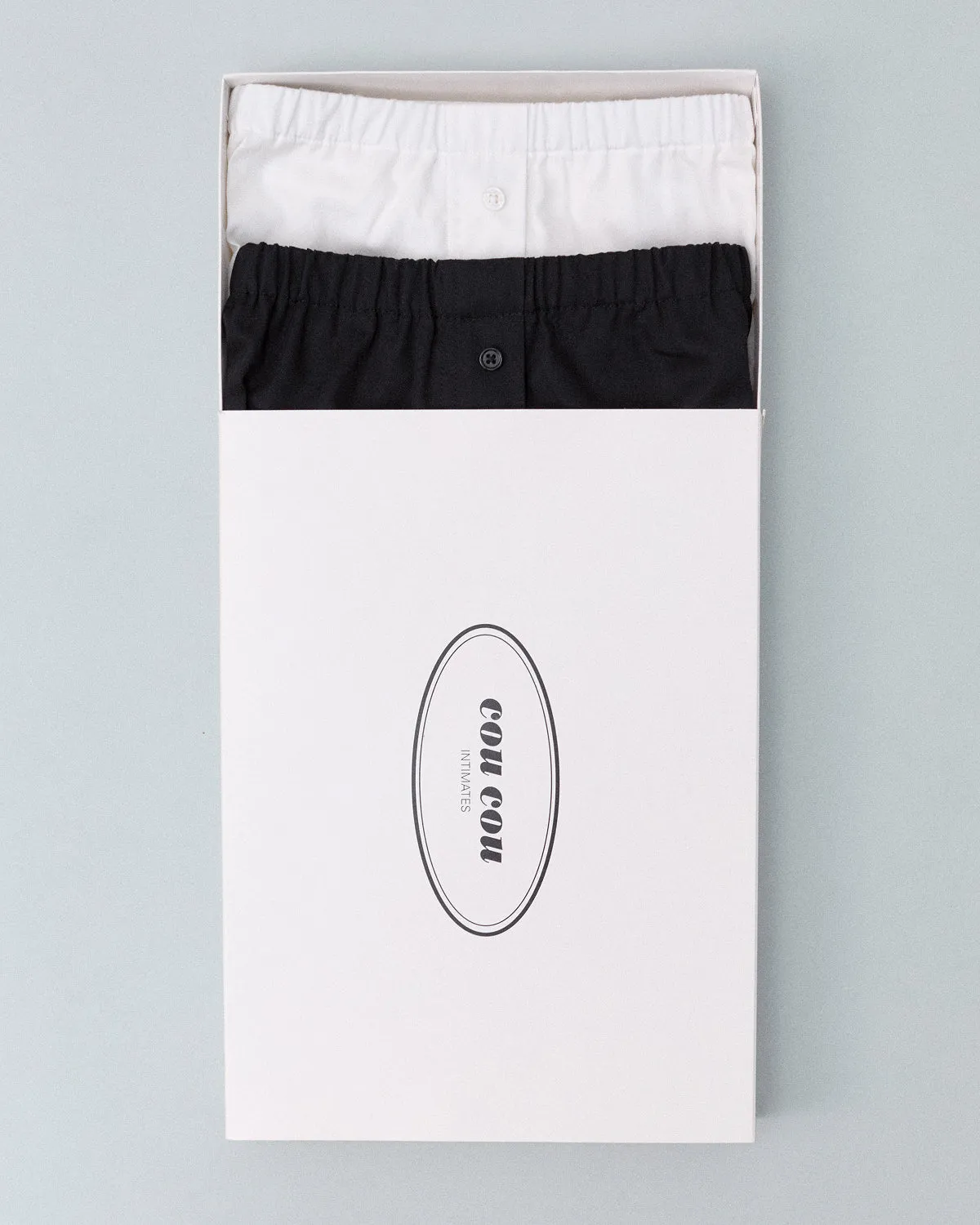 The Boxer 2 Pack: French Poplin Black & White sold by Cou Cou Intimates