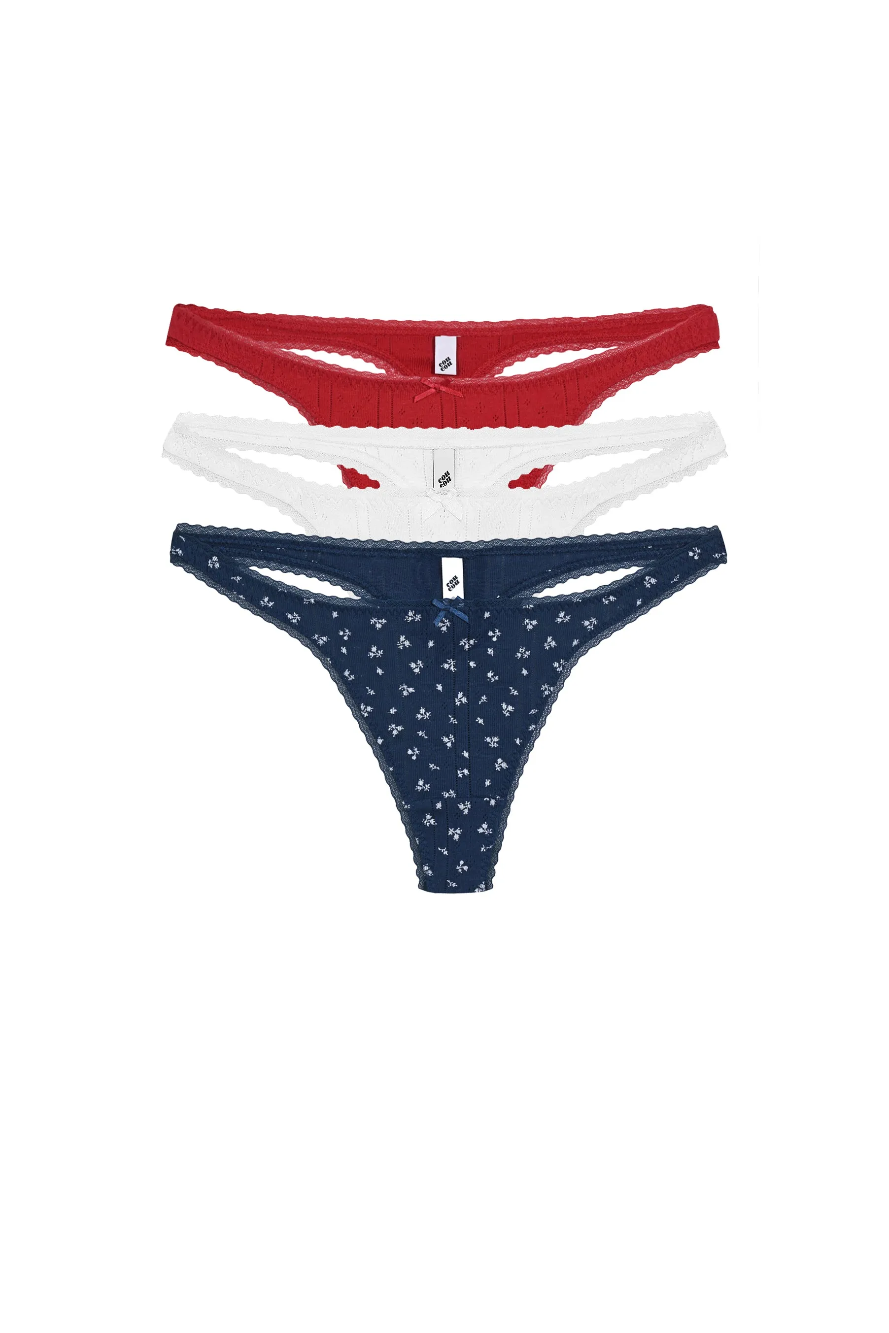 The Thong 3 Pack: Midnight Fields, Cherry Red & White sold by Cou Cou Intimates product image thumbnail 3