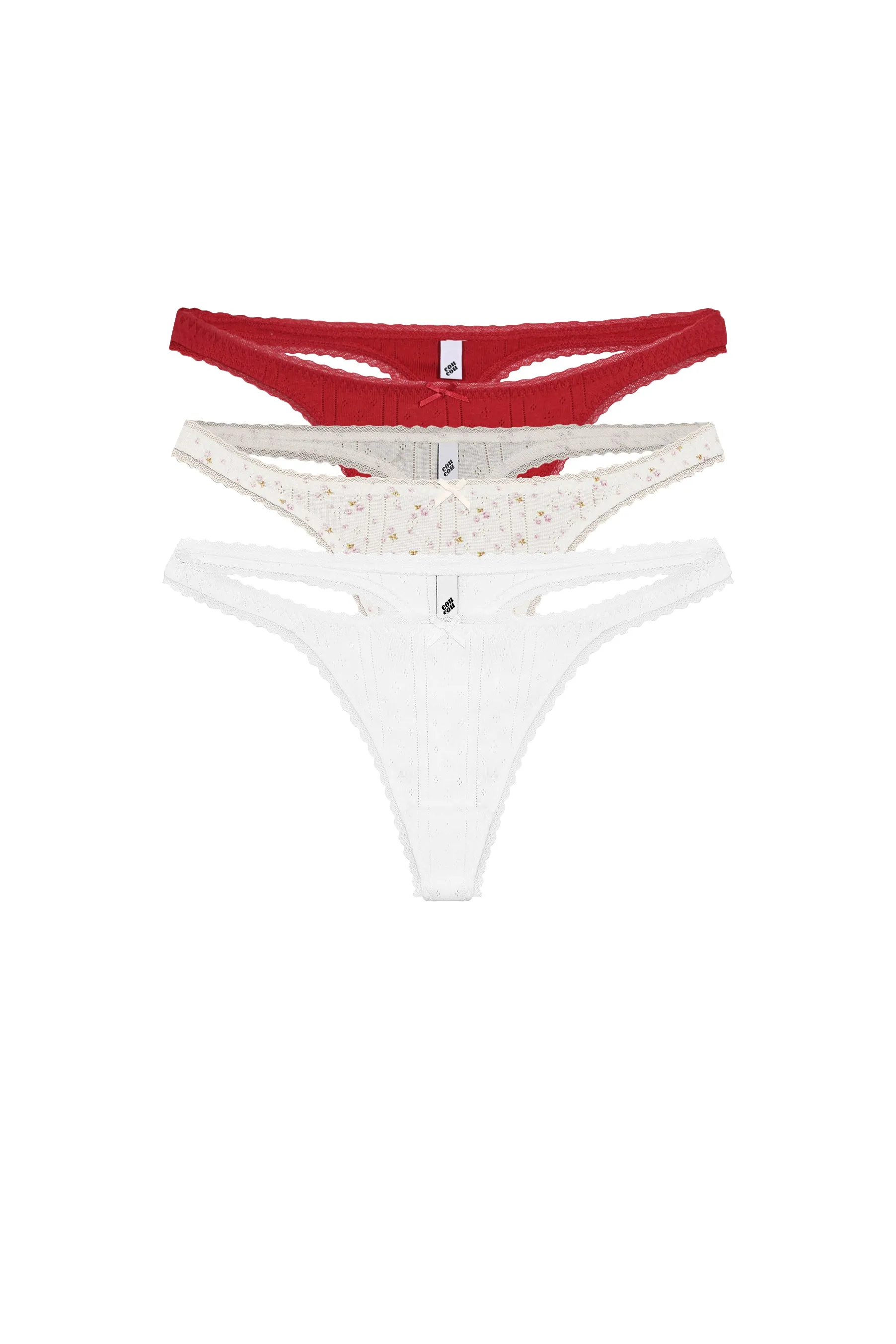 The Thong 3 Pack: Cherry Red, White & English Rose sold by Cou Cou Intimates product image thumbnail 3