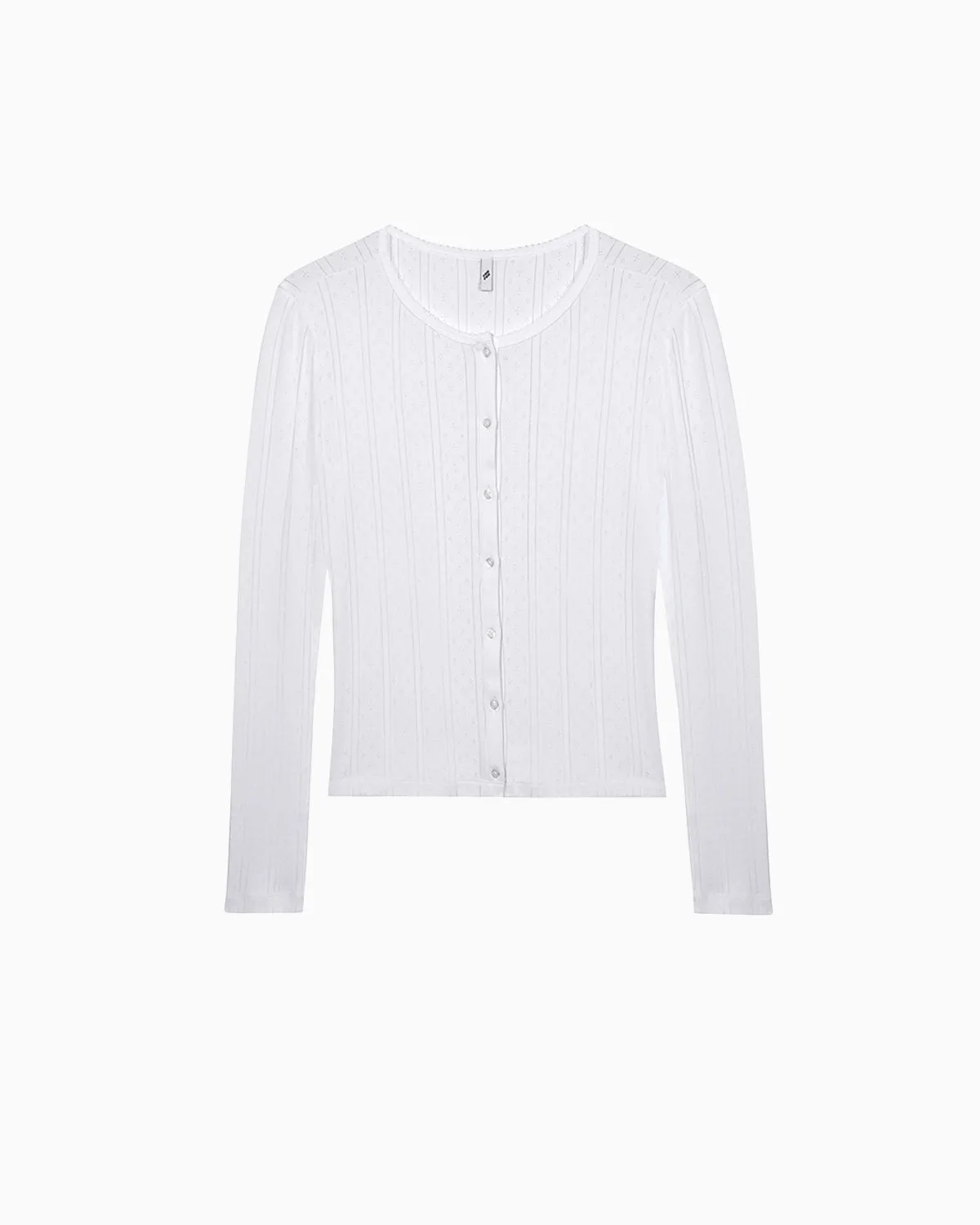 The Cardigan: White Pointelle sold by Cou Cou Intimates