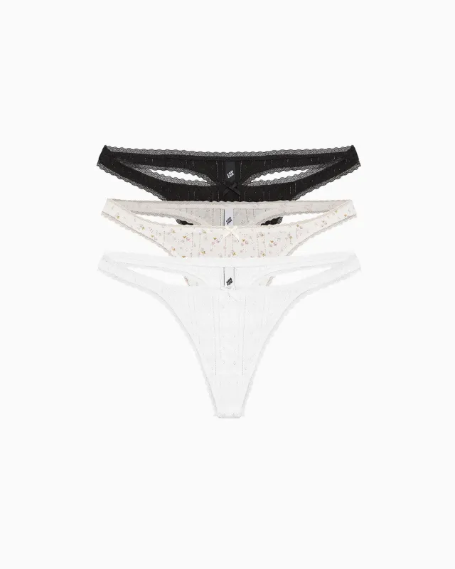 The Thong: 3-Pack Black, English Rose, White Pointelle made by Cou Cou Intimates