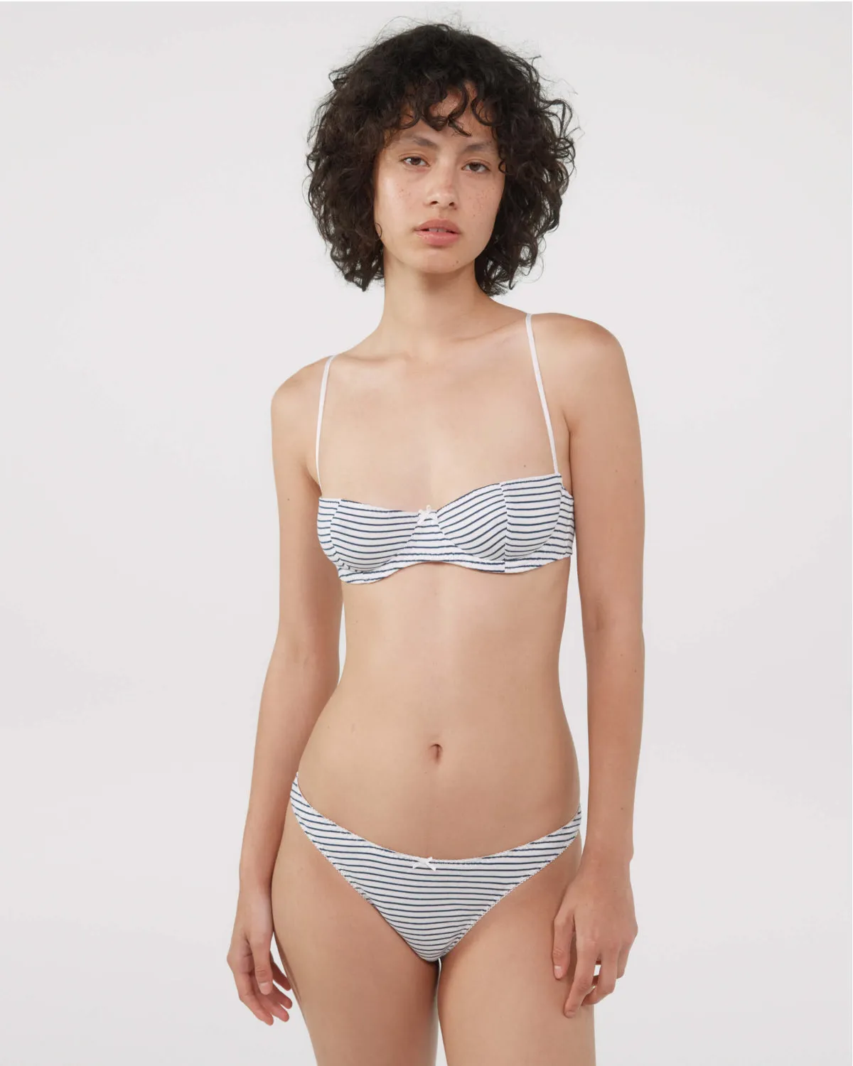 The Teacup Bra: White French Stripe Cotton Jersey sold by Cou Cou Intimates product image thumbnail 2