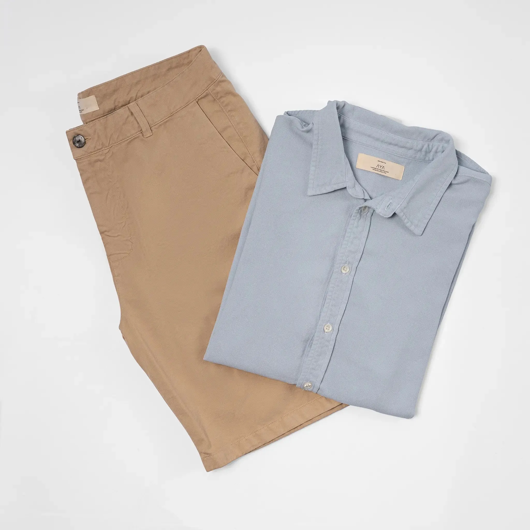 Mix 2 Pack Bundle - Men's Organic Pima Cotton Classic Shirt Lightweight & Chino Shorts sold by Aya