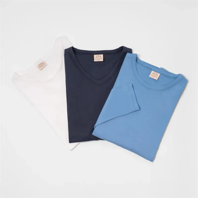 Mix 3 Pack Bundle - Men's Organic Pima Cotton T-Shirts | Classic, V-Neck & Long Sleeve sold by Aya