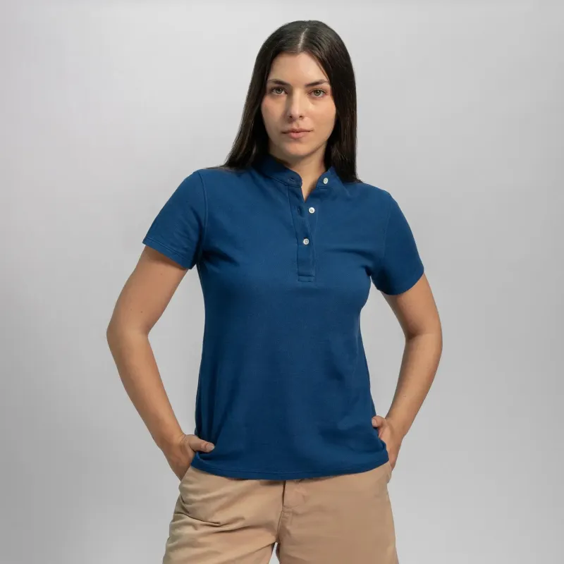 Women's Organic Pima Cotton Polo Shirt - Neru Neck sold by Aya