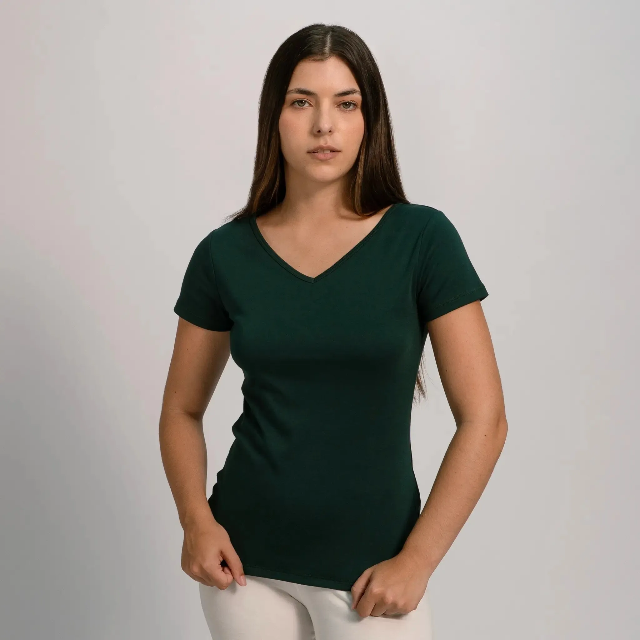 Women's Organic Pima Cotton V-Neck T-Shirt sold by Aya