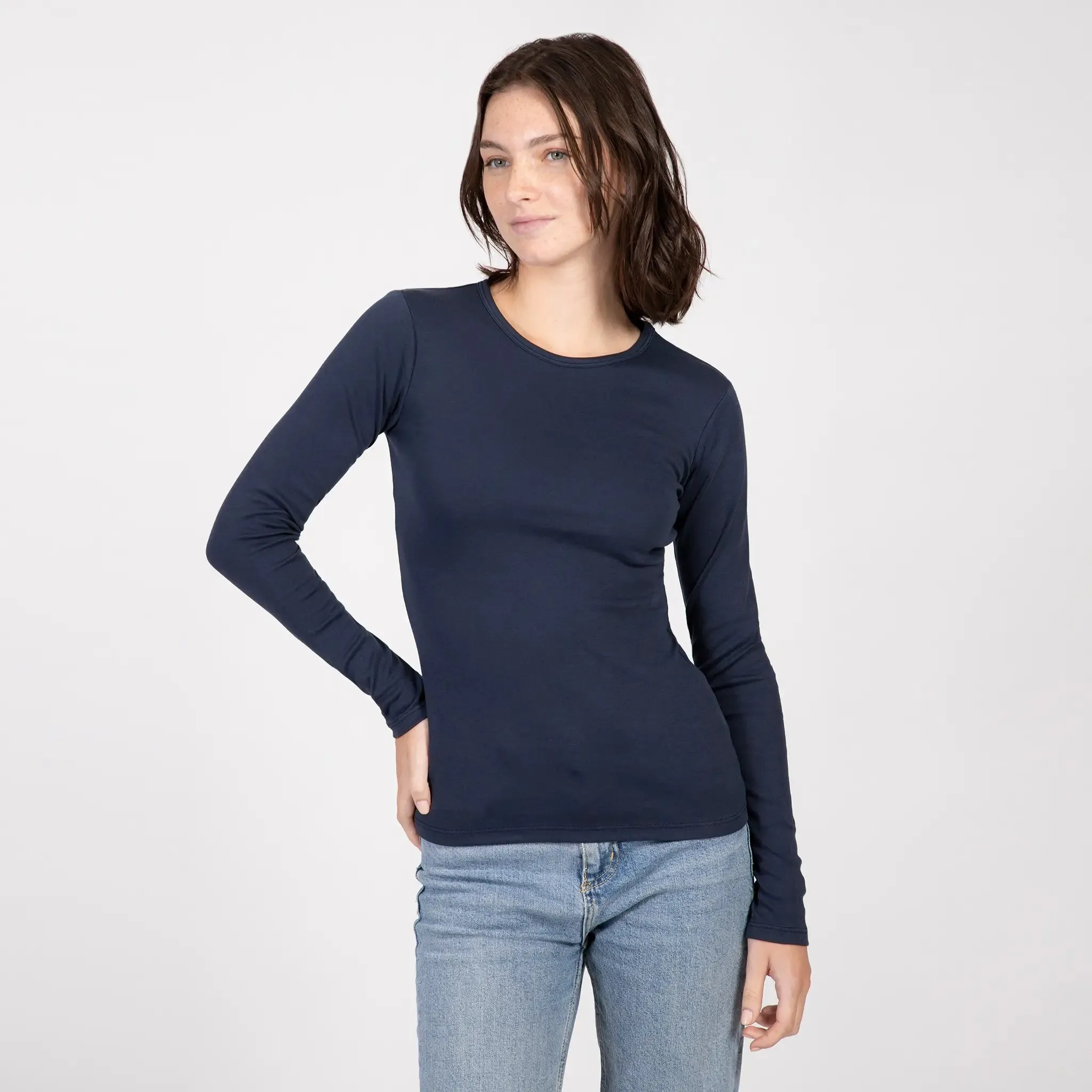 Women's Organic Pima Cotton Long Sleeve Shirt sold by Aya product image thumbnail 3