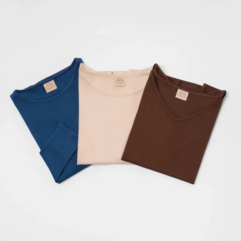 Mix 3 Pack Bundle - Women's Organic Pima Cotton T-Shirts | Classic, V-Neck & Long Sleeve made by Aya