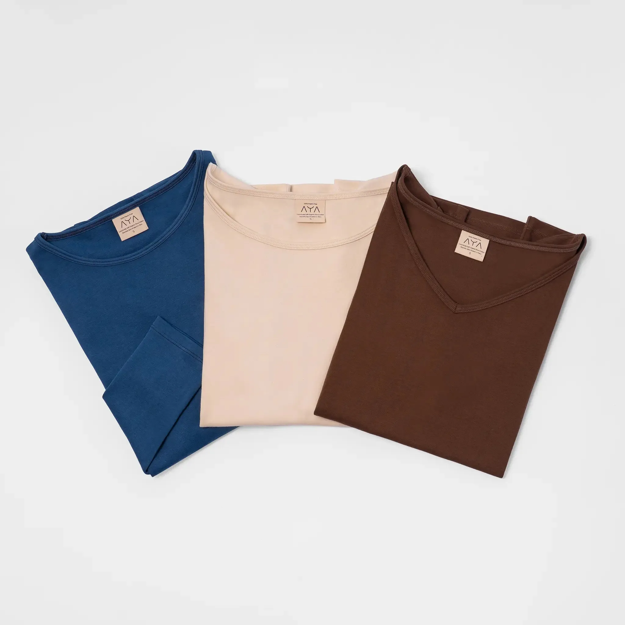 Mix 3 Pack Bundle - Women's Organic Pima Cotton T-Shirts | Classic, V-Neck & Long Sleeve sold by Aya