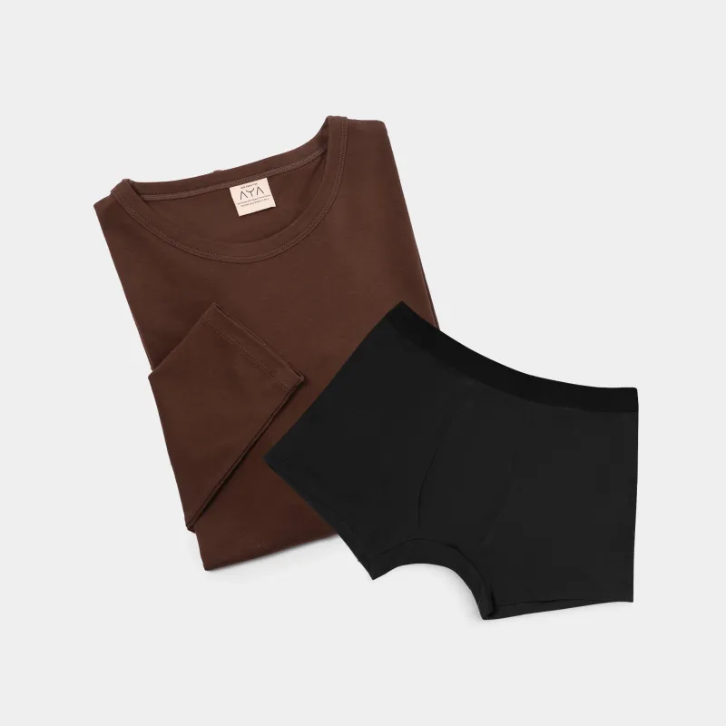 Mix 2 Pack - Men's Organic Pima Cotton Long Sleeve Shirt & Boxer Briefs made by Aya