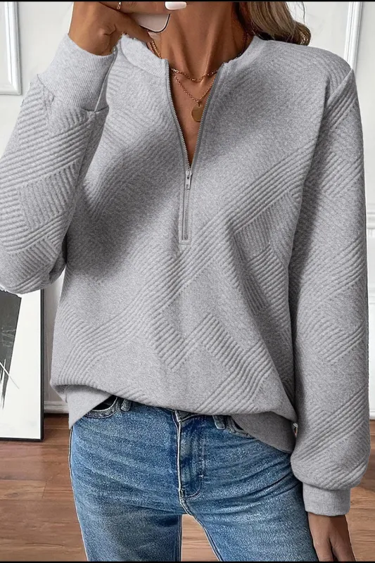 Textured Half Zip Loose Sweatshirt sold by eAura
