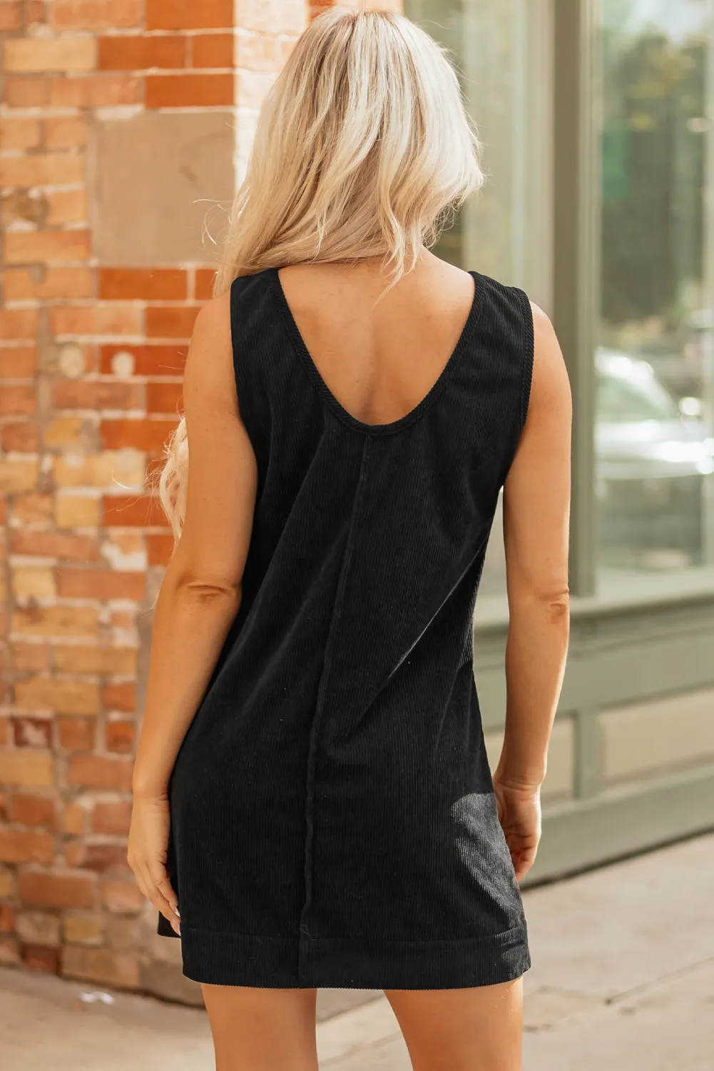 Soft Corduroy Sleeveless Mini Dress With Patched Pockets sold by eAura product image thumbnail 2