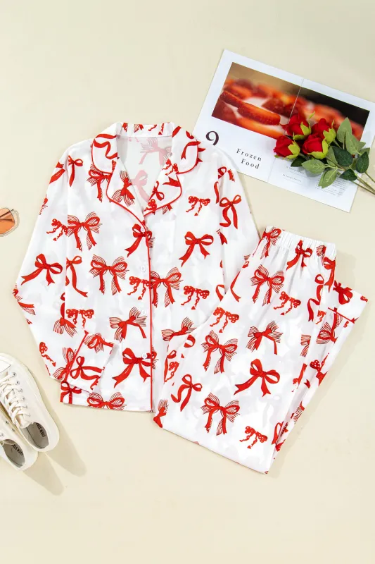 Red Christmas Bow Print Pyjama Set sold by eAura