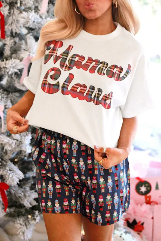 Pink Mama Claus Plaid Letter Tee Nutcracker Shorts Pyjama Set sold by eAura
