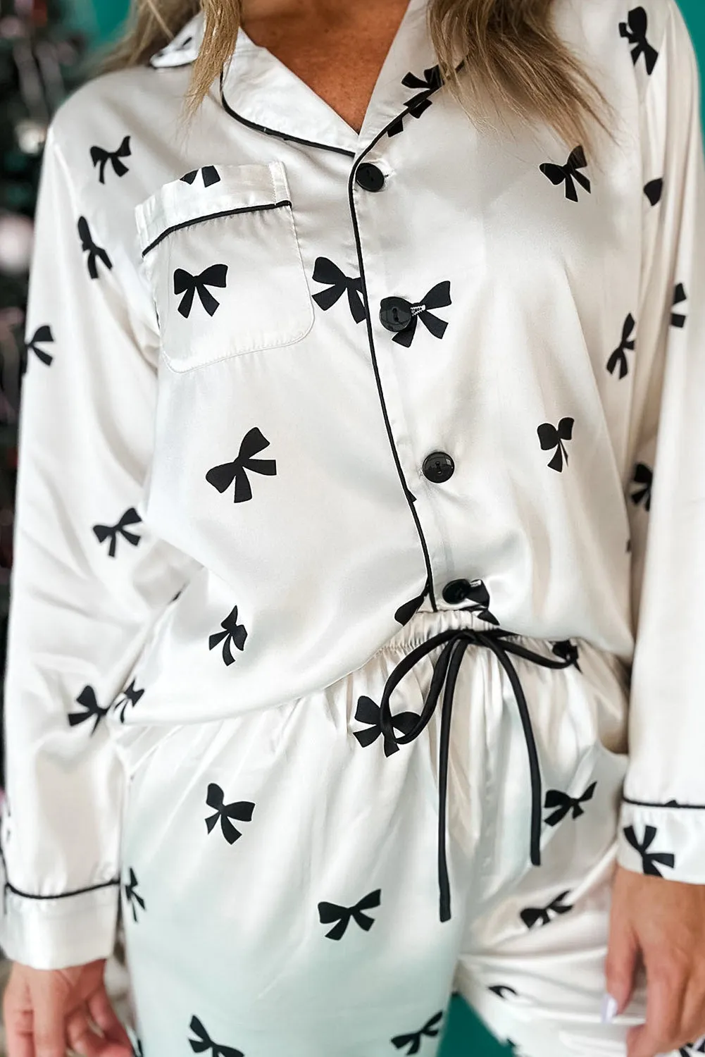 White Bows Print Two Piece Pyjama Set sold by eAura product image thumbnail 4