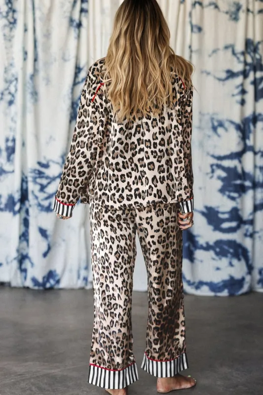 Leopard Print Striped Edge Shirt Pyjama Set sold by eAura