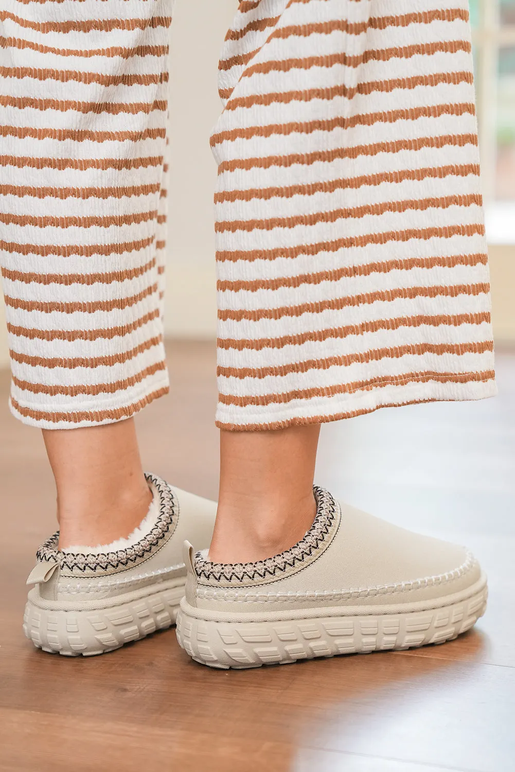 Contrast Stitch Detail Faux Suede Plush Winter Clog Slippers sold by eAura product image thumbnail 4