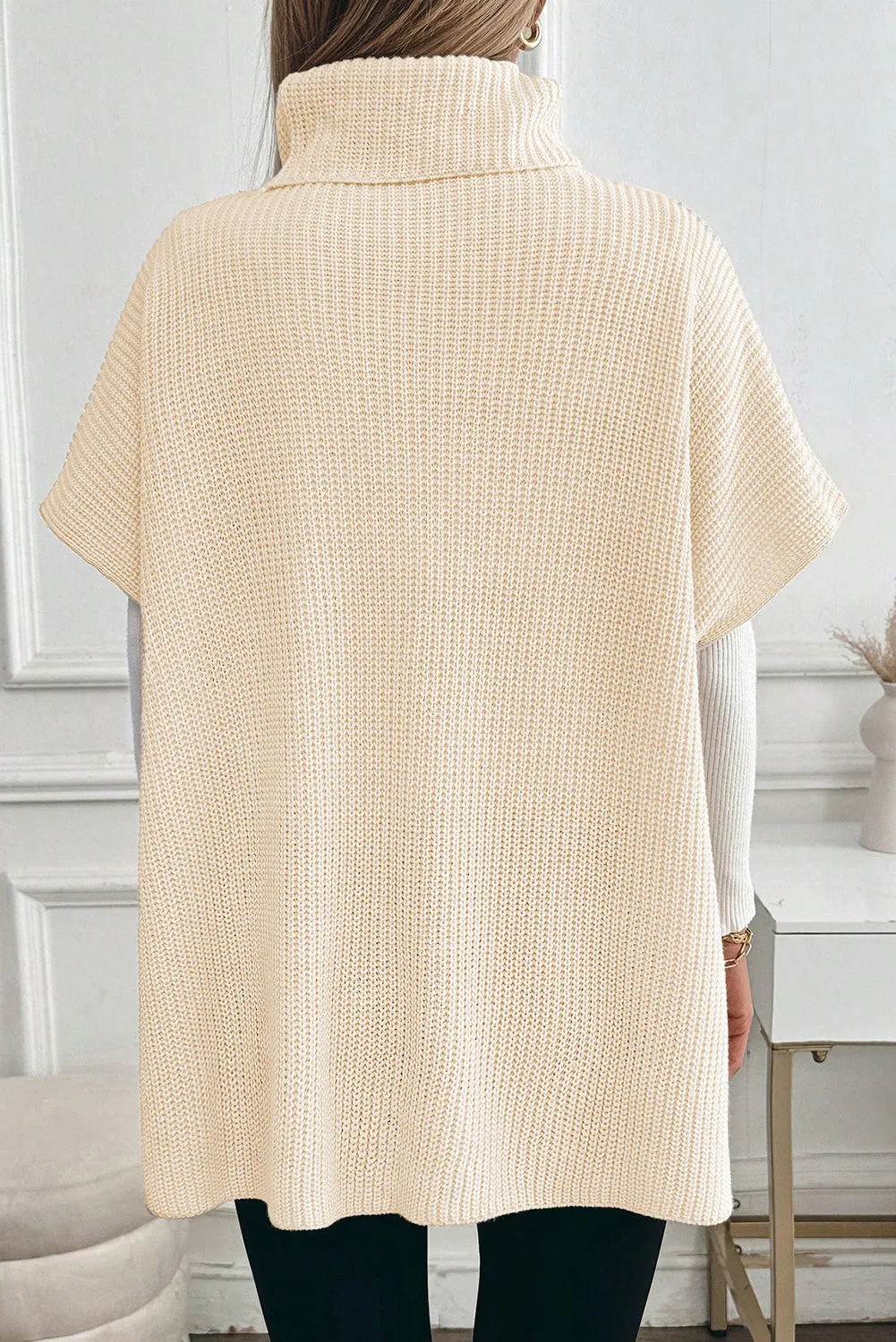 Plain Knit Casual Turtleneck Short Sleeve Tunic Sweater with Pockets sold by eAura product image thumbnail 2