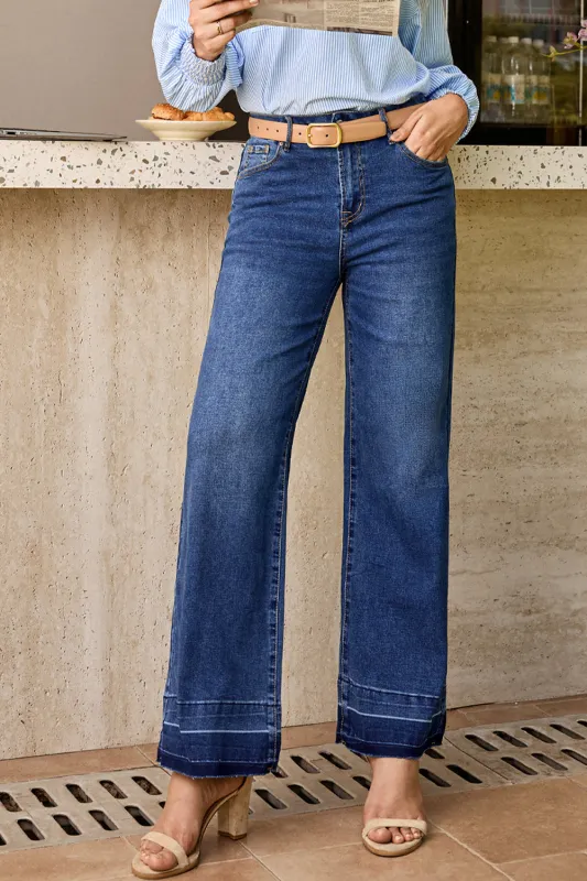 Raw Hem Straight High Rise Loose Jeans sold by eAura