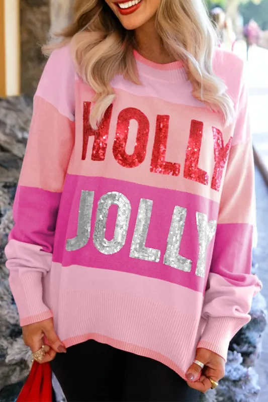Pink Sequined HOLLY JOLLY Sweater sold by eAura